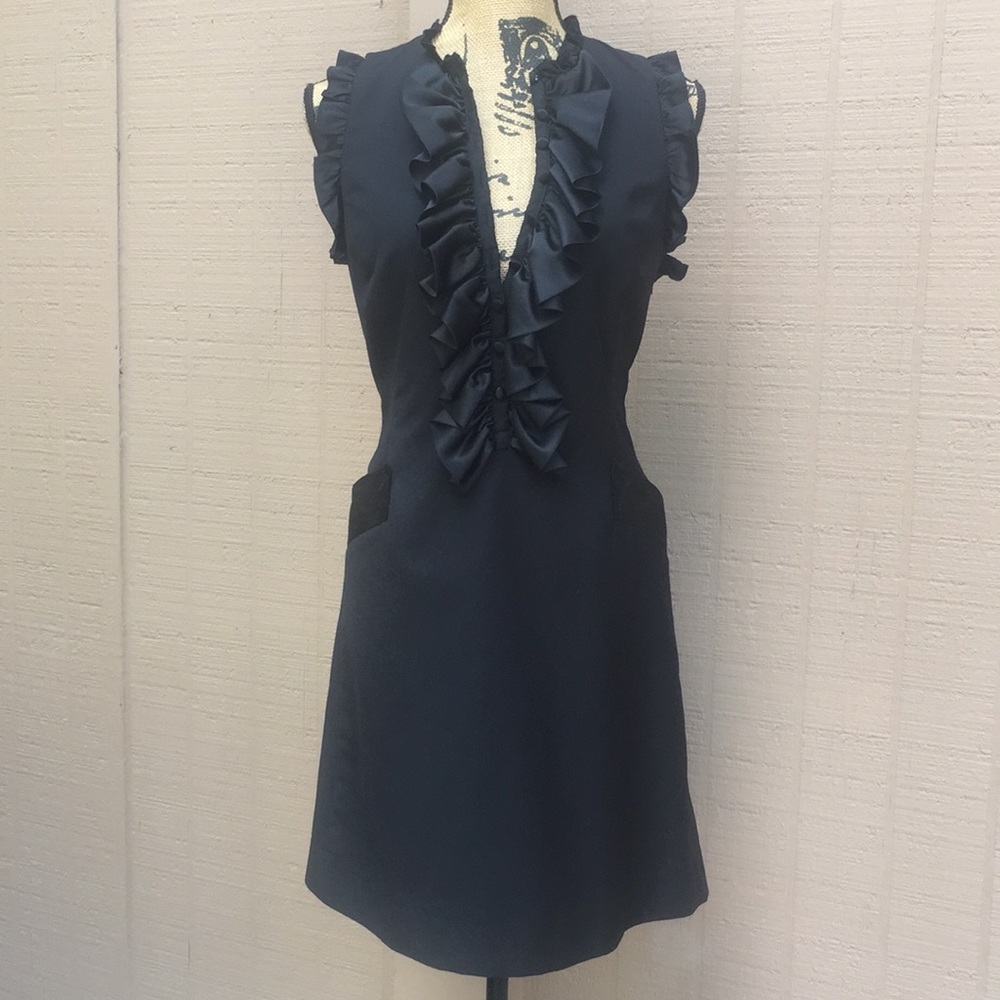 Sz M Double Zero Black Frilly Dress EUC